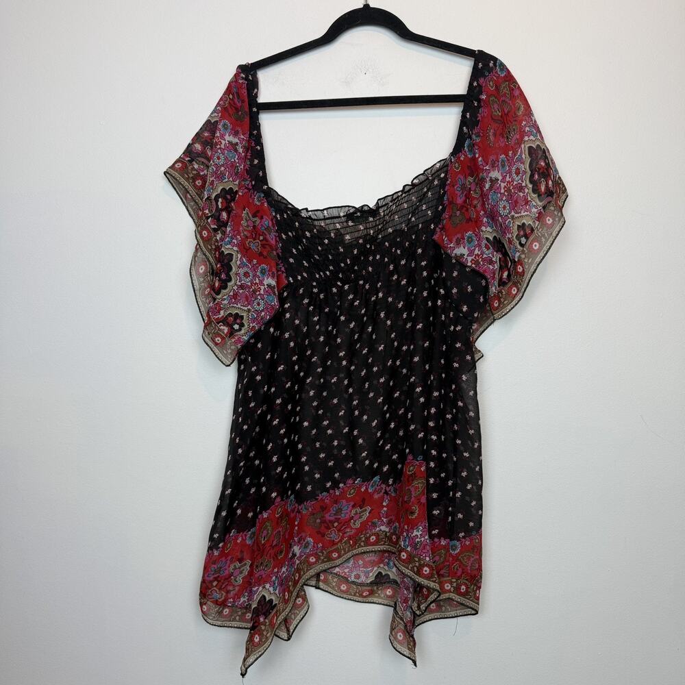 Vintage y2k Pinky plus size sheer boho blouse XL lightweight smocked